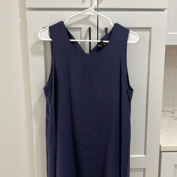 Eileen Fisher Women's Navy Blue Minimalist Sleeveless Lightweight Midi Dress - Picture 3 of 8